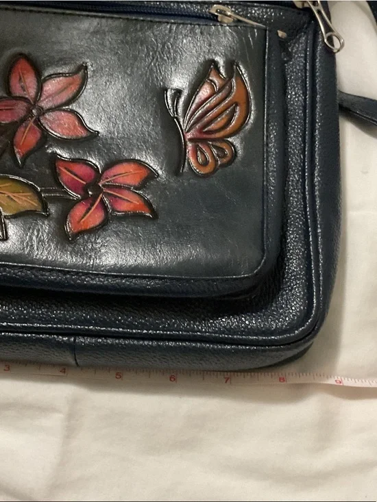 Dark blue Floral Embossed Crossbody Bag - Women's Shoulder Purse. ( free wallet) - Picture 6 of 12
